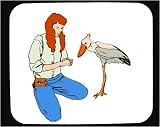 Mouse Pad with body, individuals, feeding, individual, crane, humans, woman, person, stork, human, persons, people, bird