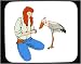 Mouse Pad with body, individuals, feeding, individual, crane, humans, woman, person, stork, human, persons, people, bird