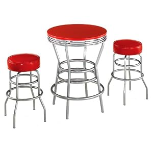 Soda Shoppe Bar Table and 2 Stools - Red with Silver Base by Home Styles