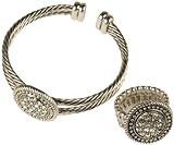 41S VZhlh7L. SL160  Bling Jewelry Large Faux Diamond Studded Piece Stretch Ring and Matching Cuff Bracelet