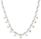 Sterling Silver Faceted Crystal Roundel w/ 7-8mm White Freshwater Cultured Pearl Necklace, 17