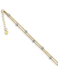 9" 14K Two-tone 2 Stand Spiga Mirror Beads W/ 1in Ext Anklet
