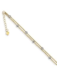 14K Two-tone 2 Stand Spiga Mirror Beads W/ 1in Ext Anklet Length 9"