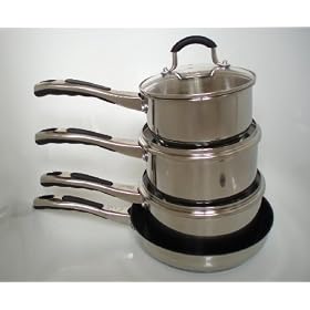 CASA 4pc STAINLESS STEEL STAY COOL HANDLE PAN SET