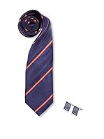 SILVIO SILVANI Pack Corbata Azul Marino Con Bandera De España + Gemelos Fantasia De Tablet