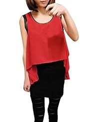 Scoop Neck Chiffon/Faux-Leather/Polyester Summer Mini Dress 