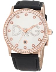 D&G Dolce & Gabbana Womens DW0501 Gloria Rose Gold Silver Dial Black Strap Watch