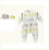 6重ガーゼスリーパー 袖外せる 2way仕様 長袖　キッズ ベビー　綿100%　寝具　秋冬　防寒　オールシーズン使用可能　選べる3色 (M(70cm), ぞうさん)