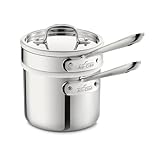 All-Clad 42025 Stainless Steel 3-Ply Bonded Dishwasher Safe 2-Quart Sauce Pan with Porcelain Double Boiler and Cookware Lid, Silver
