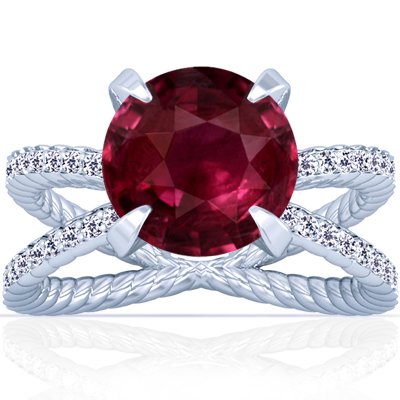 Platinum Round Cut Ruby Ring With Sidestones