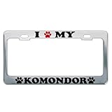 IMAGE OF I LOVE MY KOMONDOR Dog Pet Auto License Plate Frame Tag Holder - Chrome