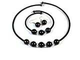 Three Piece Coil Necklace, Bracelet, and Earrings Set with Black Tone Beads