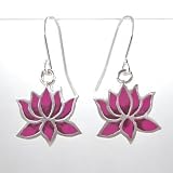 Pink Lotus Flower Earrings in Sterling Silver, #8745