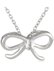 Womens Sterling Silver Diamond Bow Pendant Necklace (0.01 cttw, I-J Color, I2 Clarity), 18"