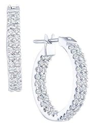 1 cttw 14k White Gold Diamond Inside Out Hoop Earrings (Real Diamonds: 1 cttw)