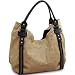 Designer Inspired 2-Tone Belted Accent Hobo Handbag Tan/ Dark Brown Faux Suede