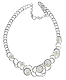 14K White Gold Pearl and Diamond Circles Necklace