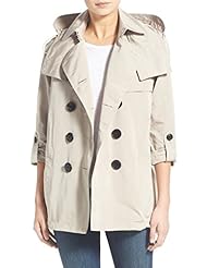 Apparel: Burberry Brit KNIGHTSDALE Belted Hooded Trench Coat in Stone