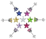 Nickel Free Sterling Silver 4mm Star Cubic Zirconia Back Post of 7 Colors CZ Stud Earrings Set