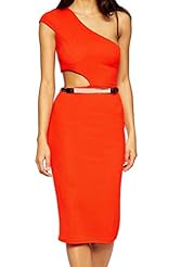 Polyester/Spandex Belted One Shoulder Sleeveless Checkered Print Spring Summer Winter Bodycon Dress/Midi Dress 