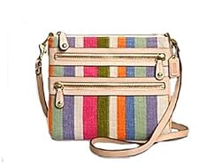 Coach Signature Bonnie Linen Stripe Swing Pack Messenger Crossbody Bag Purse 42570 Multi