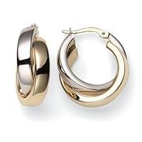 14k Yellow and White Gold Crossover Hoop Earrings (0.9 Diameter)