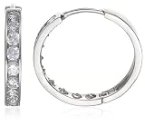 9ct White Gold 1 Row Round Cubic Zirconia Huggy Earrings