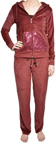 Central Park Velour Track Suit Set (Cranberry Sequin, Small)