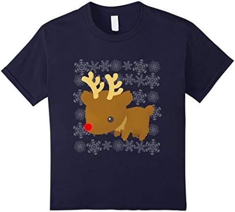 Kids Rudolf Red Nose Reindeer T-Shirt Cute Snowflakes Christmas 10 Navy