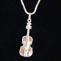 Sterling Silver Violin Pendant Necklace with 18 Silver Chain