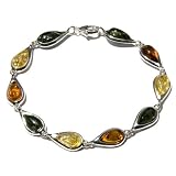 Sterling Silver Multi-Color Amber Teardrop Link Bracelet