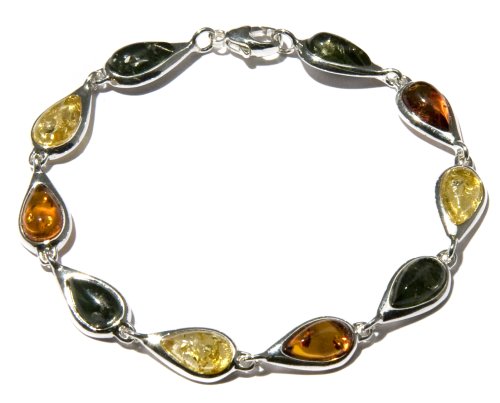 Sterling Silver Multi-Color Amber Teardrop Link Bracelet