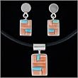 Sterling Silver, Pink Coral and Turquoise Inlaid Earring and Pendant Set, #TP195