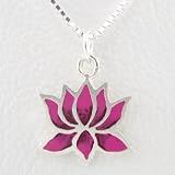 Small Pink Lotus Flower Pendant in Sterling Silver on 16 box chain, #8743