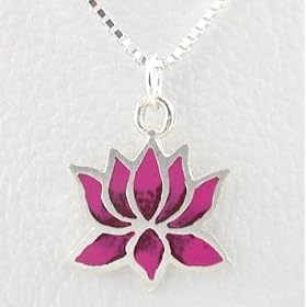 Small Pink Lotus Flower Pendant in Sterling Silver on 16" box chain, #8743