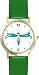 Teal or Indigo Dragonfly or Dragon Fly - JP - WATCHBUDDY&reg; DELUXE TWO-TONE THEME WATCH - Arabic Numbers - Green Leather Strap-Size-Women's Size-Small