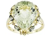 10KT 8.00CT CRISS CROSS PRASIOLITE AND .56CTW HEATED GREEN SAPPHIRE WITH DIAMOND ACCENT RING