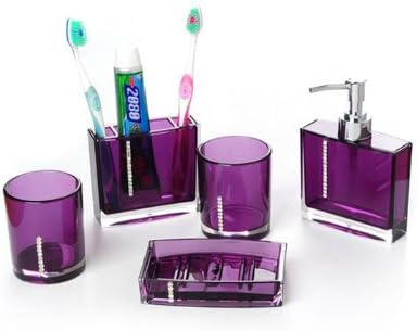 5pcs Acrylic Bathroom Set Wtih Diamoud-stud Fashion Bathroom Accessories Set Purple Color