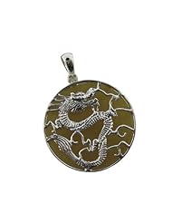 Yellow Jade Round Dragons Spirit Pendant, 925 Sterling Silver