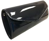 Canton - Simple British-made clutch bag in manmade patent dark navy with detachable shoulder strap