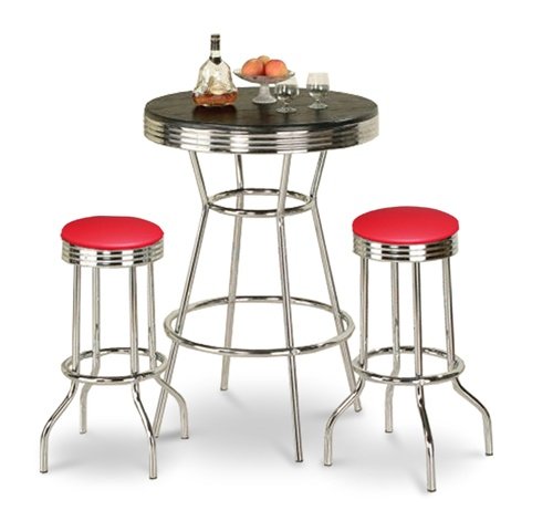 Chrome Bar Table & 2 Chrome Finish Washington Redskins NFL Fabric Seat Barstools