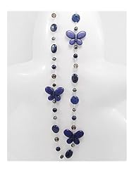 Blue Butterfly Japanese silk cord Dyed Howlite Necklace In Zinc