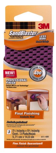 3M SandBlaster 411-400 Flexible Finishing Pad, 2.25 x 5.75-Inch, 400-Grit, Detail Size, 3-Sheet