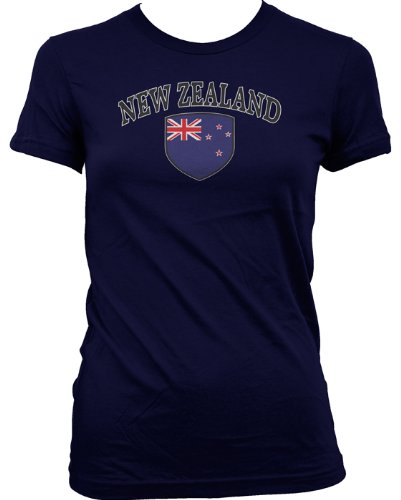 New Zealand Flag Shield International Soccer Juniors T-shirt, New Zealander National Pride Juniors T-shirt, Medium, Black