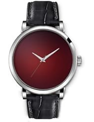 SPRAWL Aanalog Fashion Series Silver Ladies Watches of Genuine Black Leather Strap,Unique Wrist Watch for Women Girls Designed with Dark red background