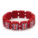 UK British Flag Union Jack Red Stretch Wooden Bracelet - up to 20cm length