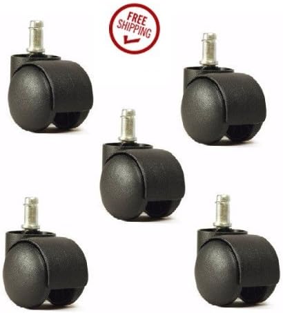 Set of 5 Replacement 50mm Rolland Office Chair Black Hooded Twin Wheel Caster Wheels OEM Replacement - Stem Diameter: 11mm, Stem Length: 22mm (7/16" Grip Ring Stem x 7/8" Tall) (5 Casters)