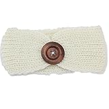 Tonsee ベビー ガールズ ヘッドバンド かわいい 編み物 ヘアバンド ボタン付き 髪飾り (ホワイト)