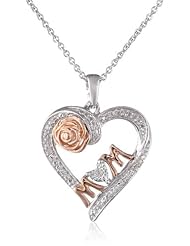 18K Rose Gold Plated Sterling Silver Diamond Heart MOM Pendant Necklace (0.01 cttw, I-J Color, I3 Clarity), 18"