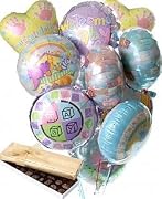 Floral 12 Mylar Balloon Bouquet with Chocolates, New Baby